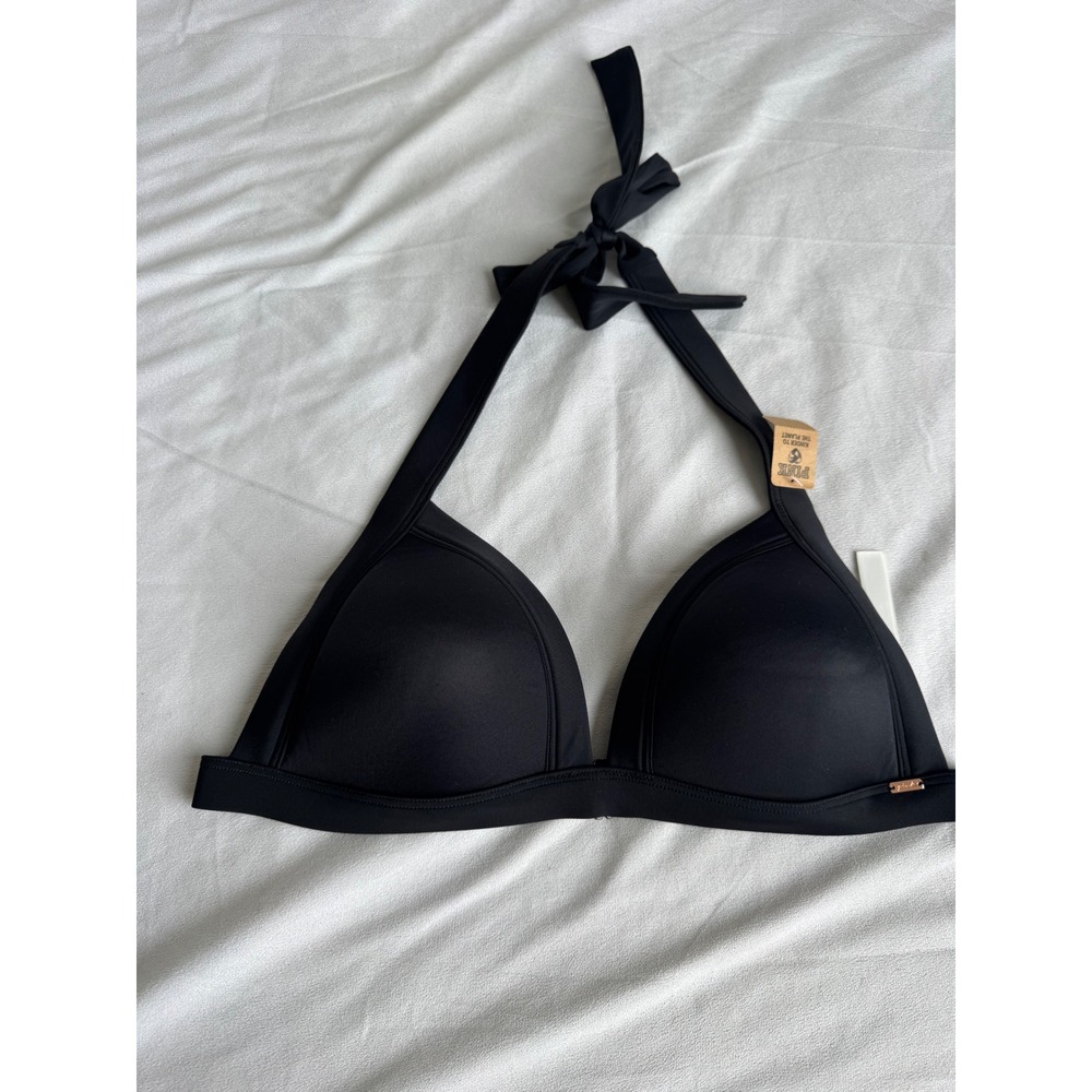 Victoria's Secret PINK Black Halter Triangle Bikini Top Recycled Large New tie